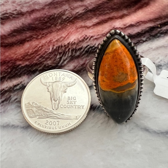 ❤️ Bumblebee Jasper Southwestern 925 Navajo Inspired Sz 8.75 Ring 9.1gms - Picture 10 of 11